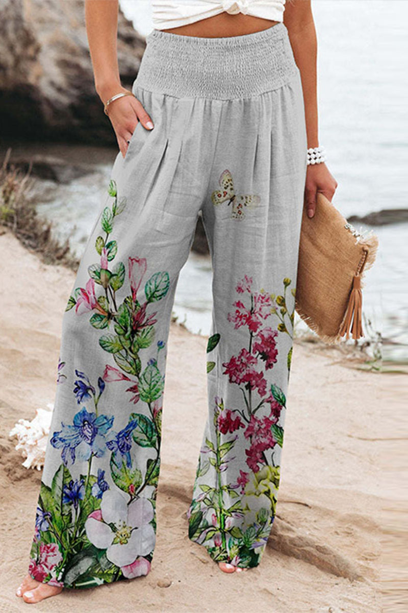 Casual Holiday Print Patchwork Lose Hose mit hoher Taille und weitem Bein
