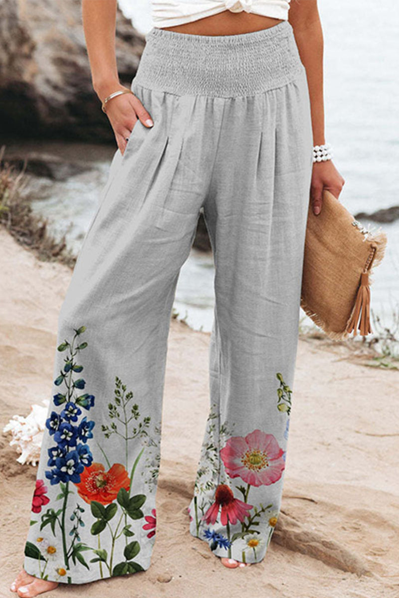 Casual Holiday Print Patchwork Lose Hose mit hoher Taille und weitem Bein