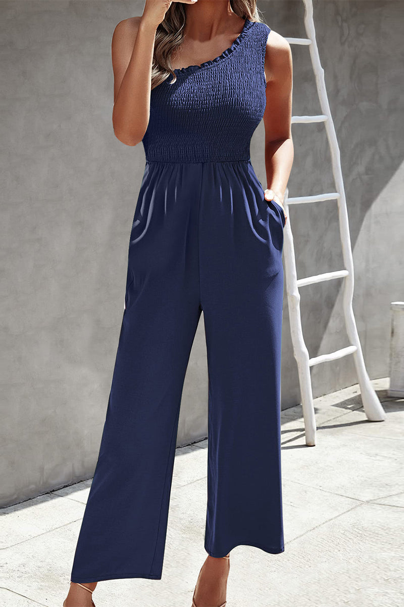 Casual Print Patchwork Tasche Bias Kragen Loose Jumpsuits mit Patchwork Druck.