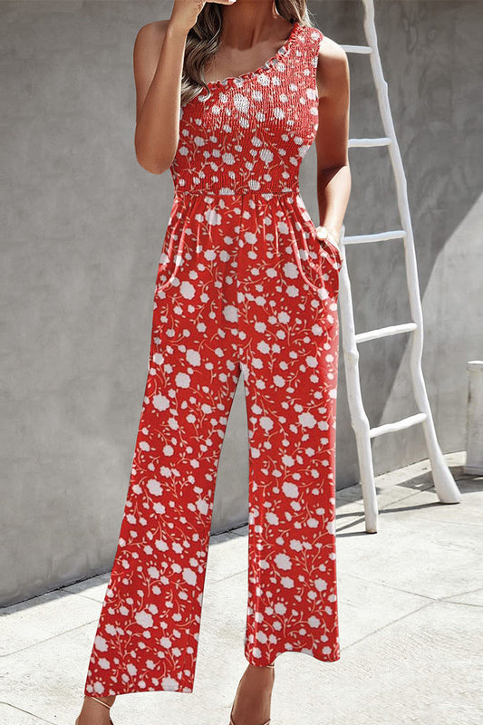 Casual Print Patchwork Tasche Bias Kragen Loose Jumpsuits mit Patchwork Druck.