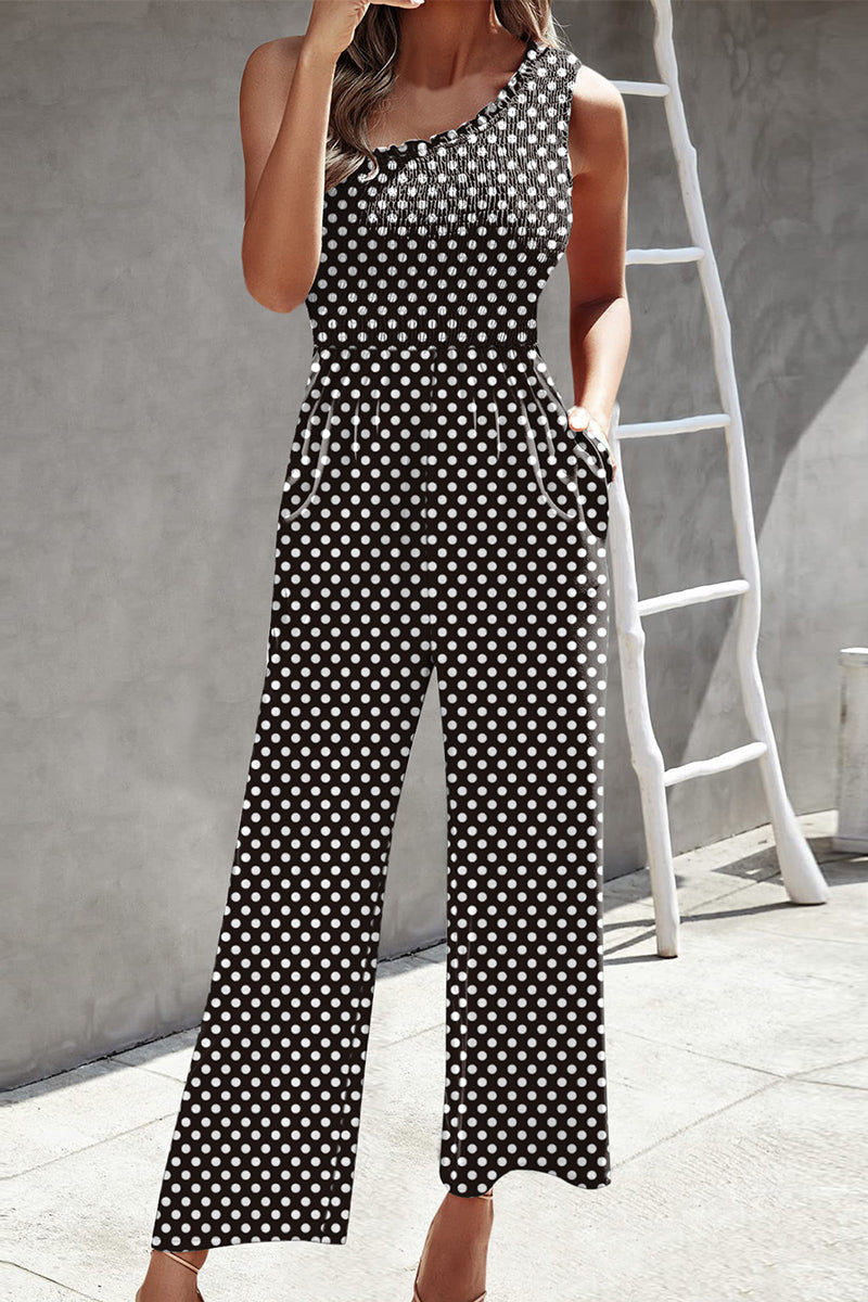 Casual Print Patchwork Tasche Bias Kragen Loose Jumpsuits mit Patchwork Druck.