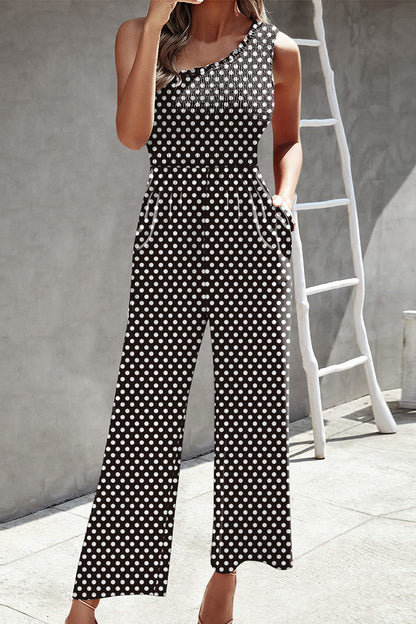 Casual Print Patchwork Tasche Bias Kragen Loose Jumpsuits mit Patchwork Druck.
