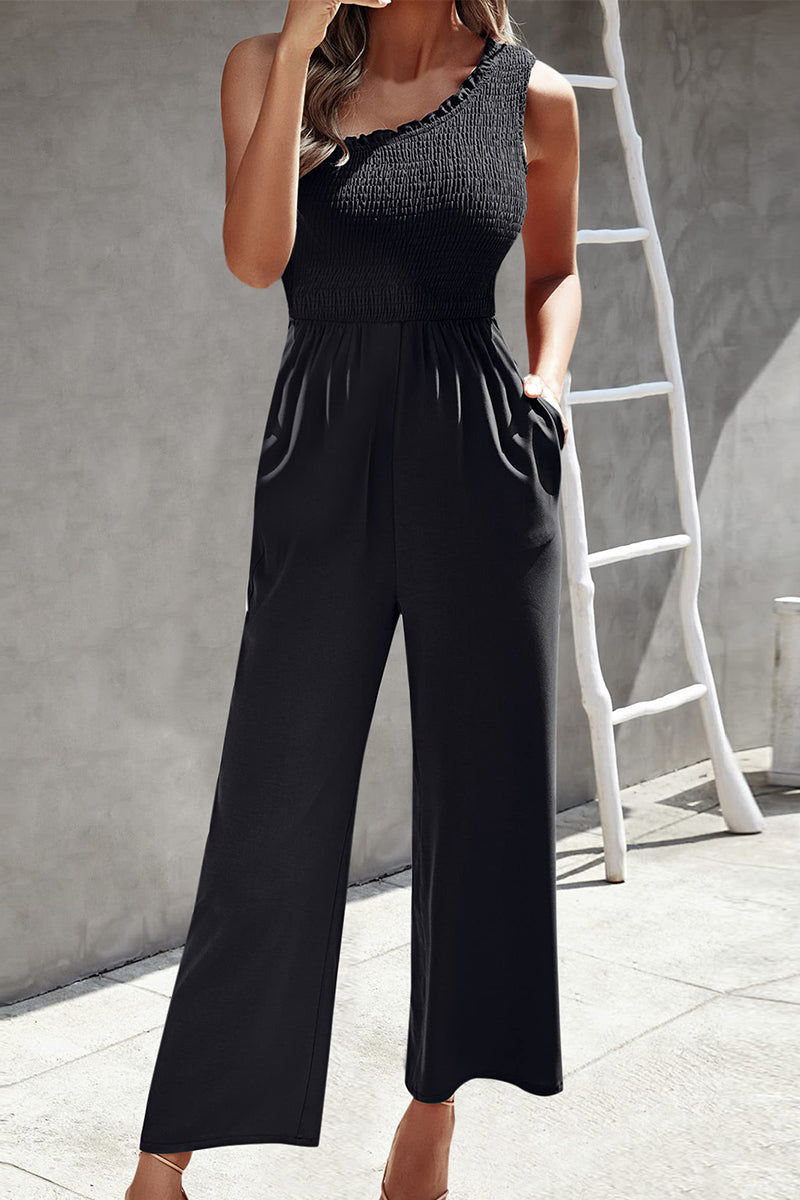Casual Print Patchwork Tasche Bias Kragen Loose Jumpsuits mit Patchwork Druck.