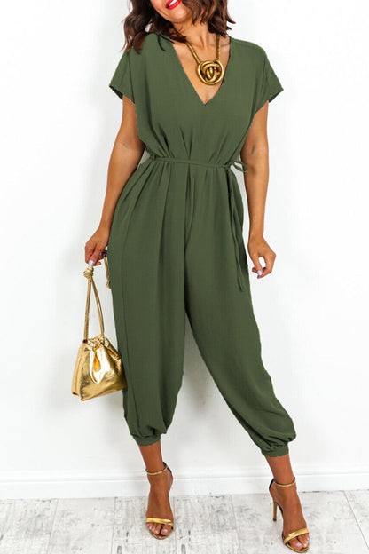 Casual Simplicity Solid Frenulum V Neck Loose Jumpsuits (11 Farben)