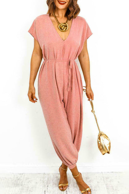 Casual Simplicity Solid Frenulum V Neck Loose Jumpsuits (11 Farben)