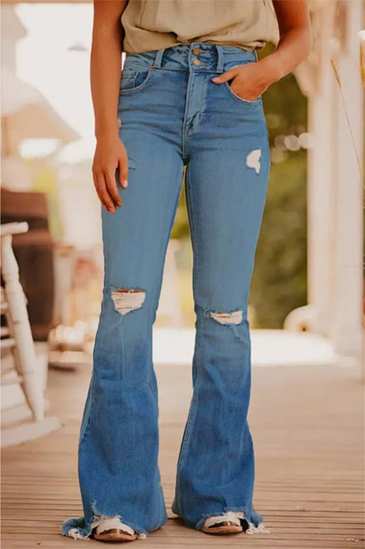 Casual Street Solid Ripped-Make-Old-Jeans mit hoher Taille (3 Farben)