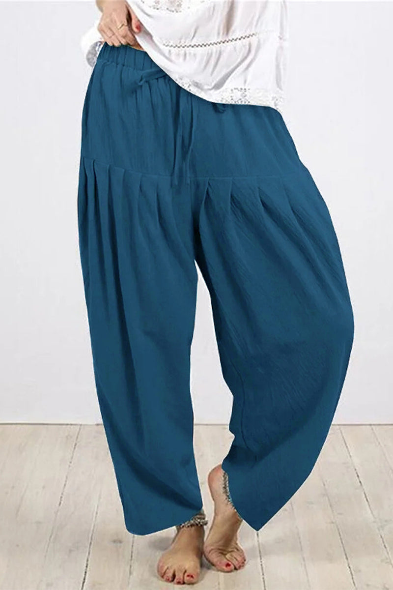 Casual Solid Frenulum Fold Loose High Waist Harlan Solid Colour Hosen (10 Farben)