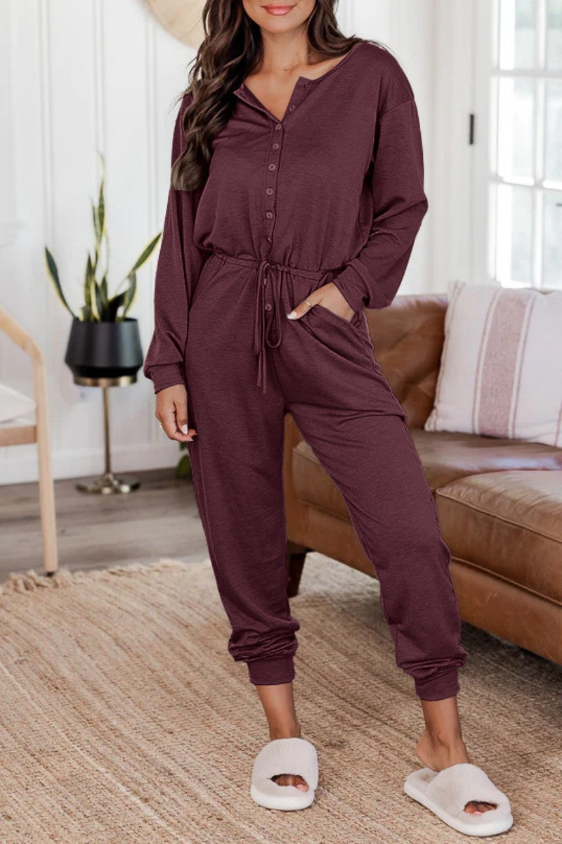 Casual Solid Patchwork V-Ausschnitt Regular Jumpsuits