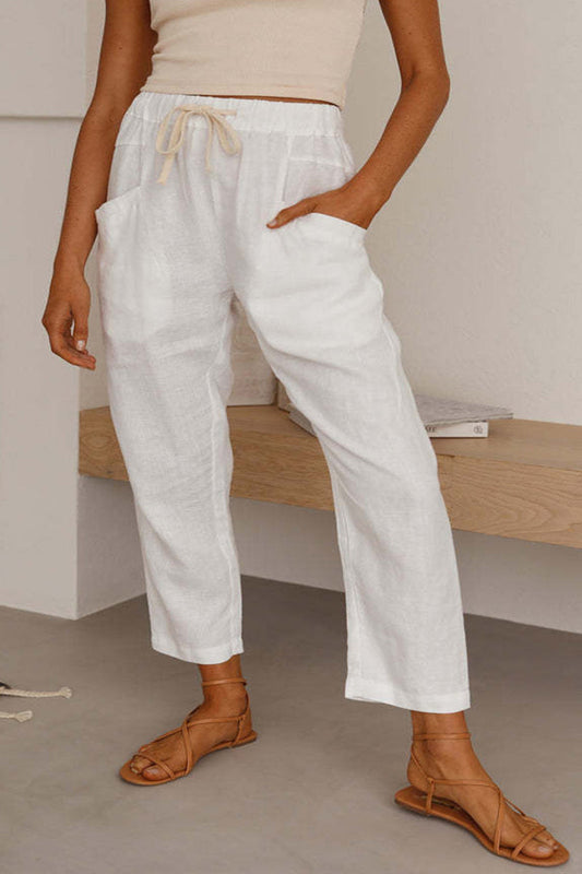 Casual Simplicity Solid Bag Frenulum Loose High Waist Straight Solid Colour Trousers (5 Farben)
