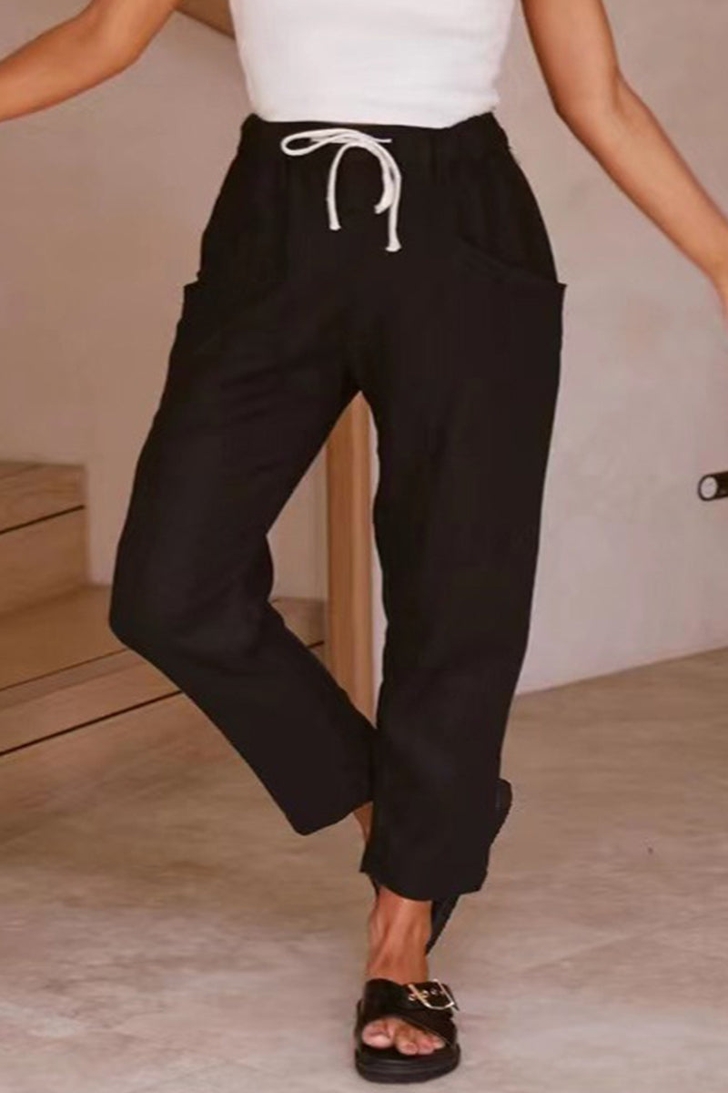 Casual Simplicity Solid Bag Frenulum Loose High Waist Straight Solid Colour Trousers (5 Farben)