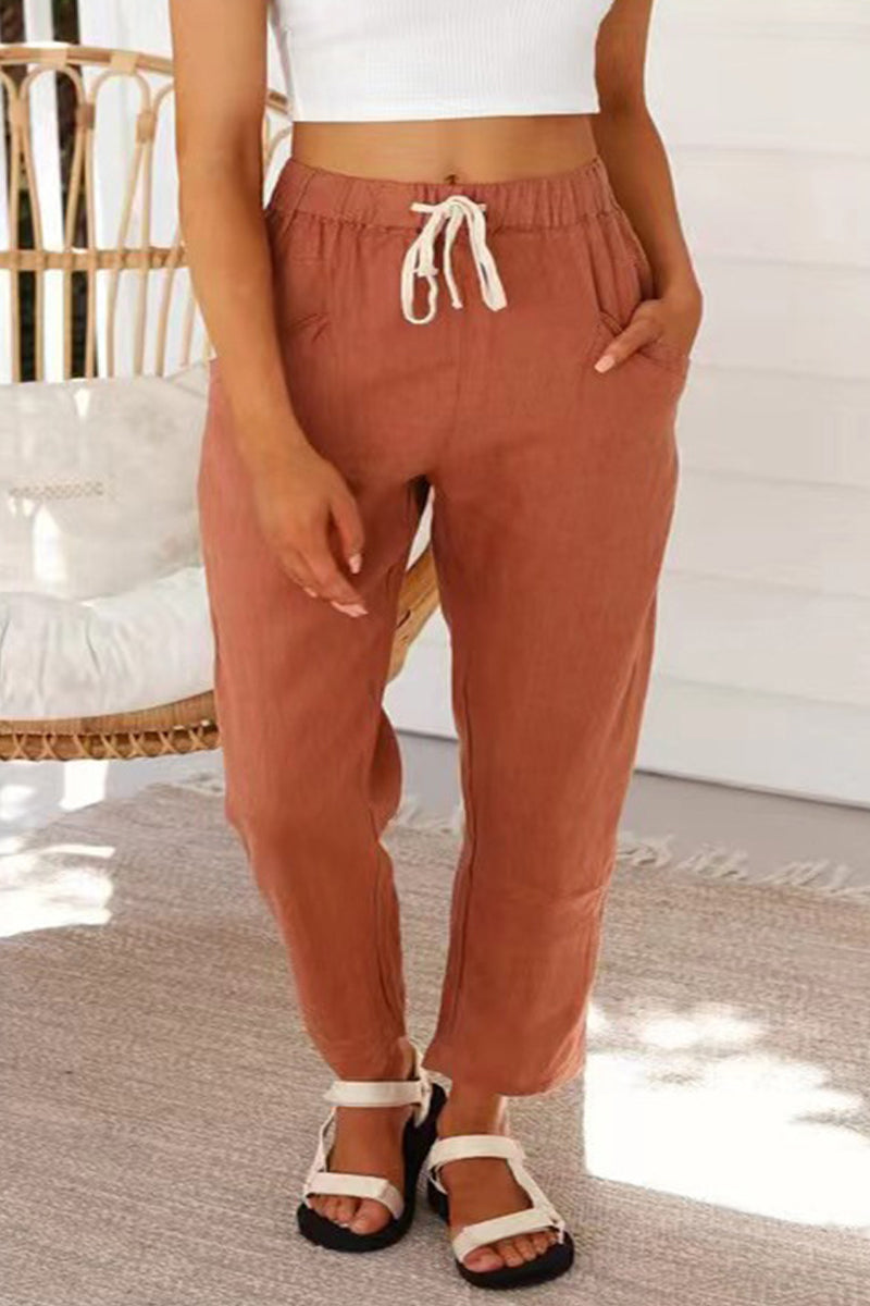 Casual Simplicity Solid Bag Frenulum Loose High Waist Straight Solid Colour Trousers (5 Farben)