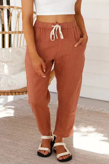 Casual Simplicity Solid Bag Frenulum Loose High Waist Straight Solid Colour Trousers (5 Farben)