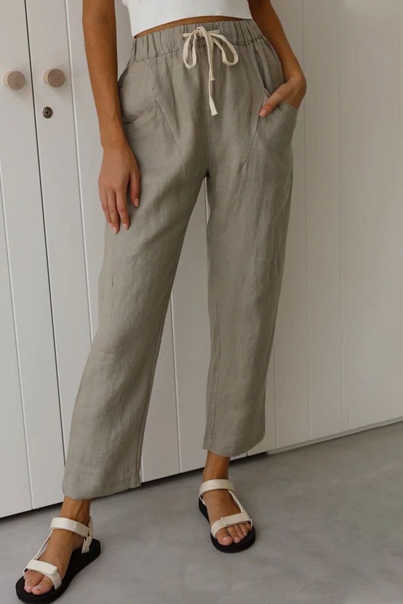 Casual Simplicity Solid Bag Frenulum Loose High Waist Straight Solid Colour Trousers (5 Farben)