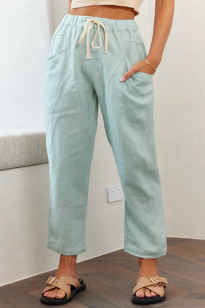 Casual Simplicity Solid Bag Frenulum Loose High Waist Straight Solid Colour Trousers (5 Farben)
