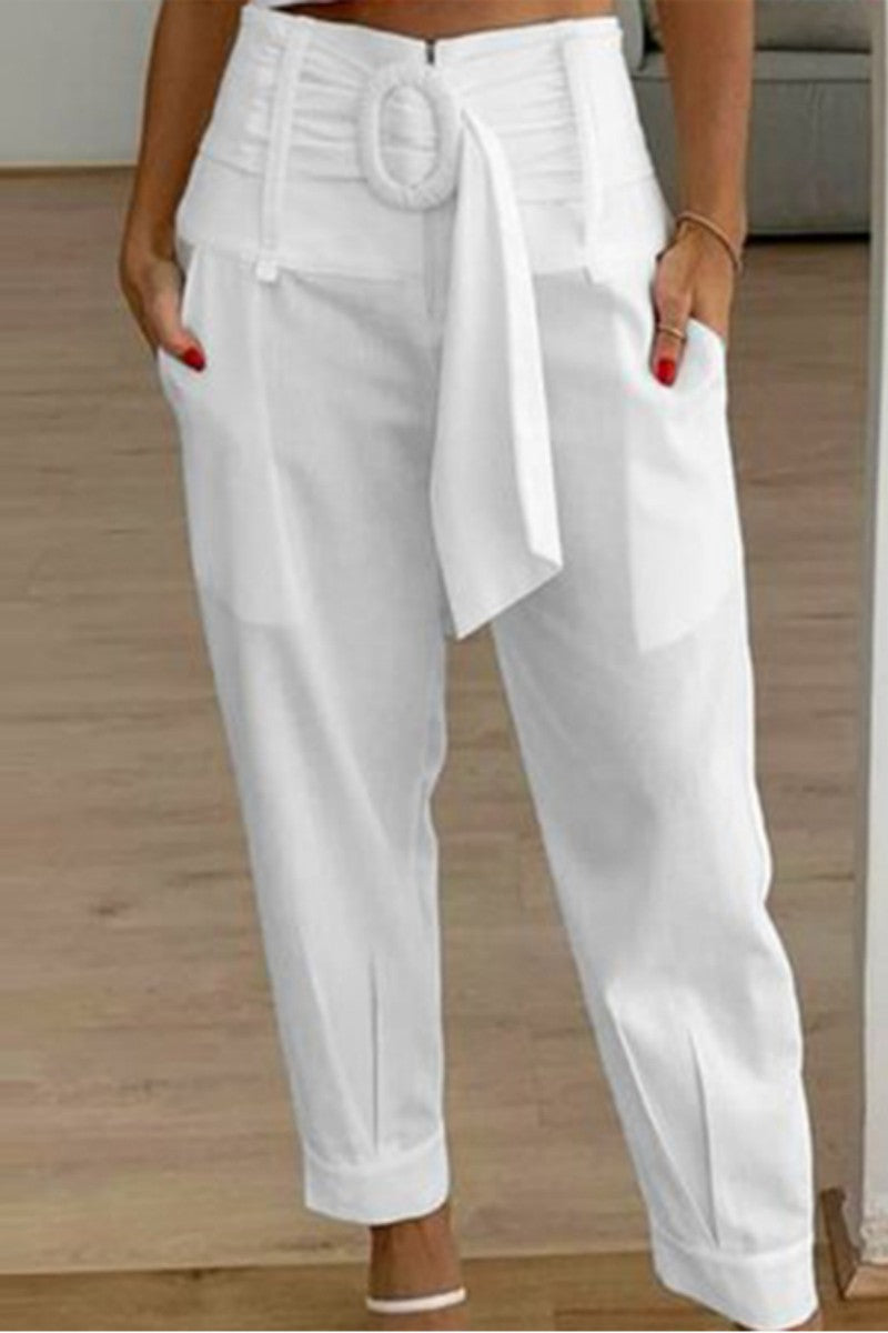 Casual Solid Patchwork Regular High Waist Conventional Unifarben-Hose