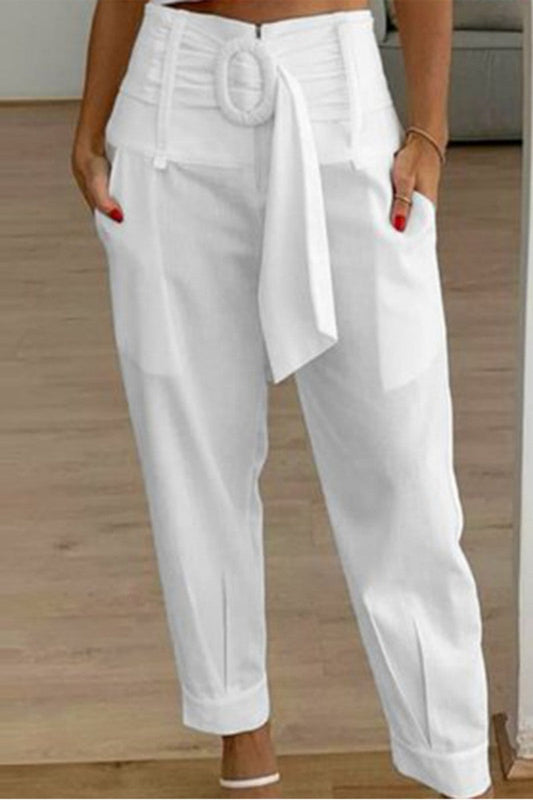 Casual Solid Patchwork Regular High Waist Conventional Unifarben-Hose