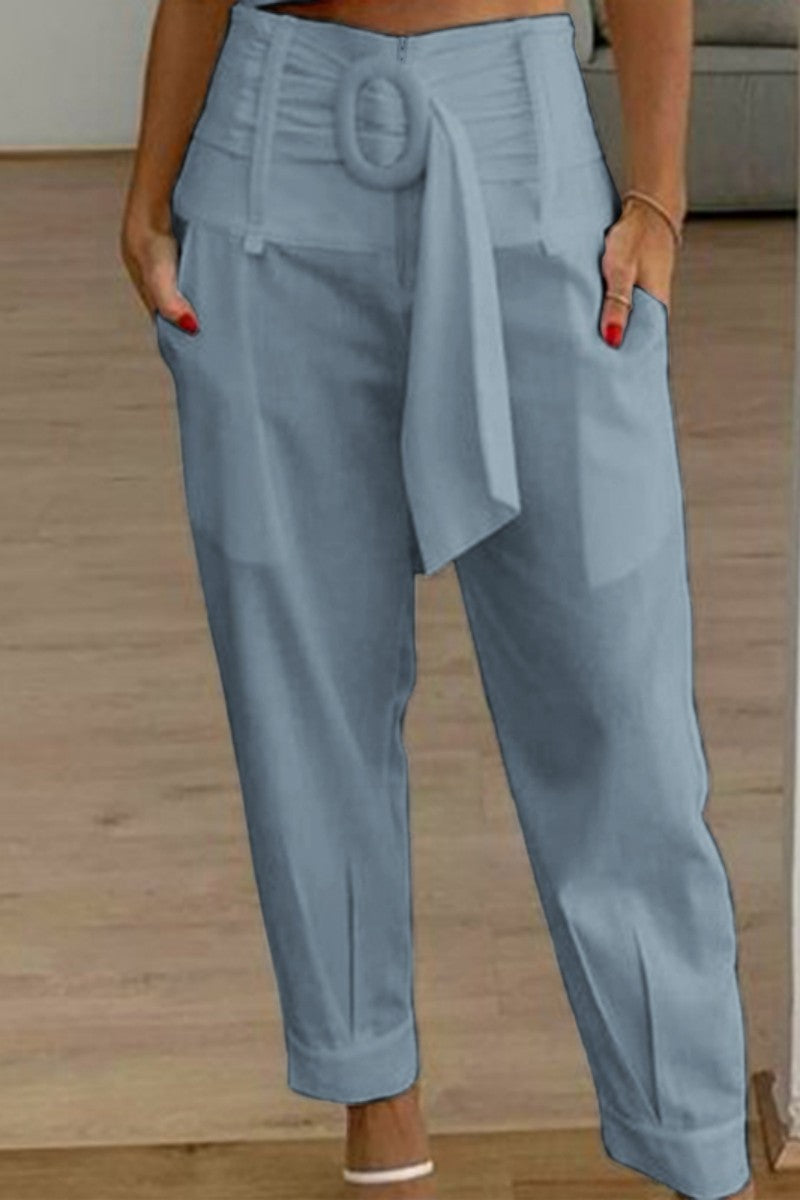 Casual Solid Patchwork Regular High Waist Conventional Unifarben-Hose