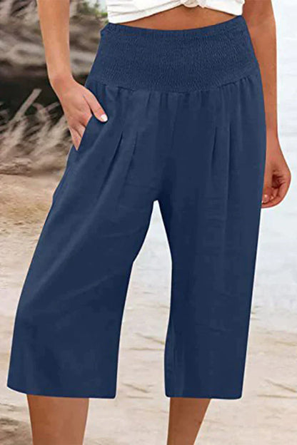 unifarbene, einfarbige Hose mit hoher Taille und weitem Bein, halblang