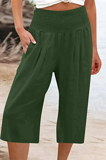 unifarbene, einfarbige Hose mit hoher Taille und weitem Bein, halblang