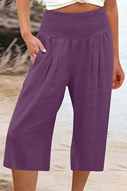 unifarbene, einfarbige Hose mit hoher Taille und weitem Bein, halblang