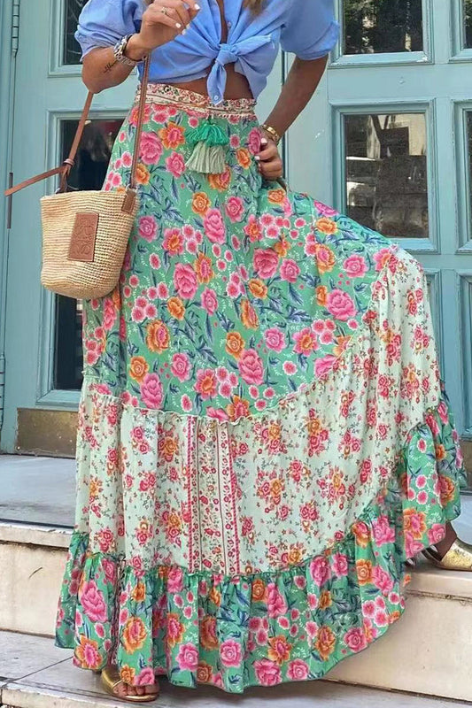 Holiday Floral Patchwork Loose High Waist Type A Voll bedruckte Hose