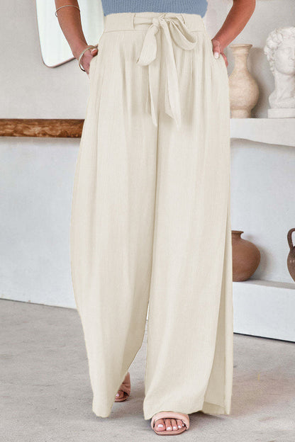 Casual Solid Pocket Frenulum Loose High Waist Wide Leg Solid Colour Trousers