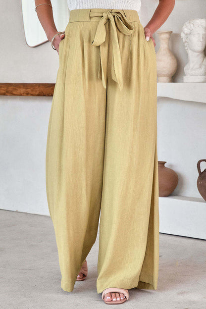 Casual Solid Pocket Frenulum Loose High Waist Wide Leg Solid Colour Trousers