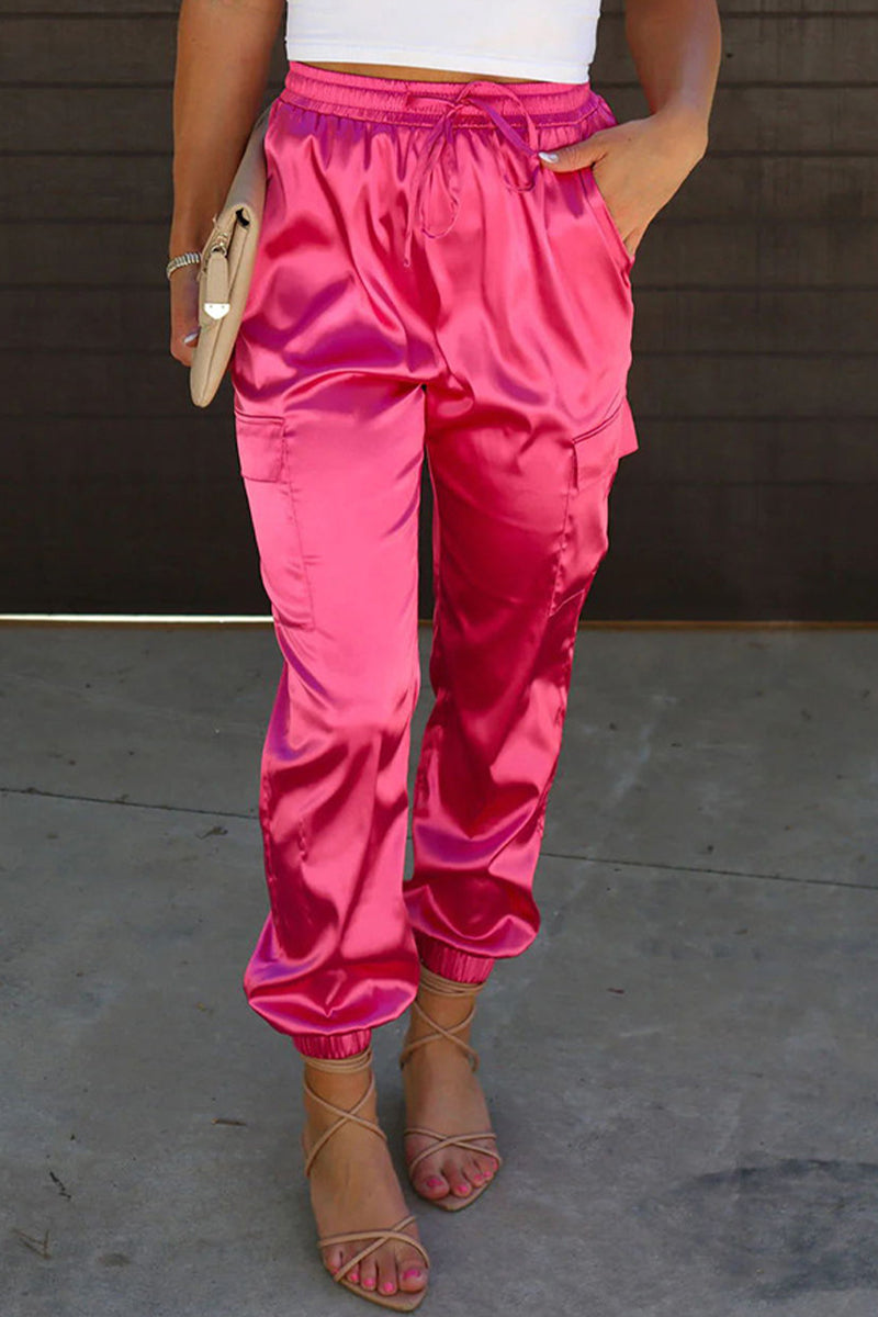 Casual einfarbige Tasche-rechts hohe Taille einfarbige Hose