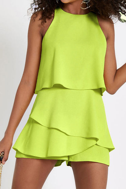 Casual unifarbene, locker sitzende Jumpsuits mit O-Ausschnitt (4 Farben)