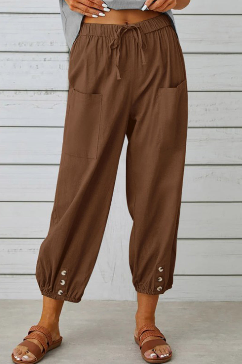Casual Solid Pocket Loose High Waist Wide Leg Solid Colour Hose (10 Farben)