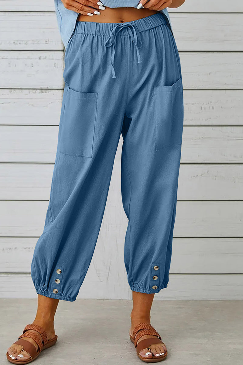 Casual Solid Pocket Loose High Waist Wide Leg Solid Colour Hose (10 Farben)