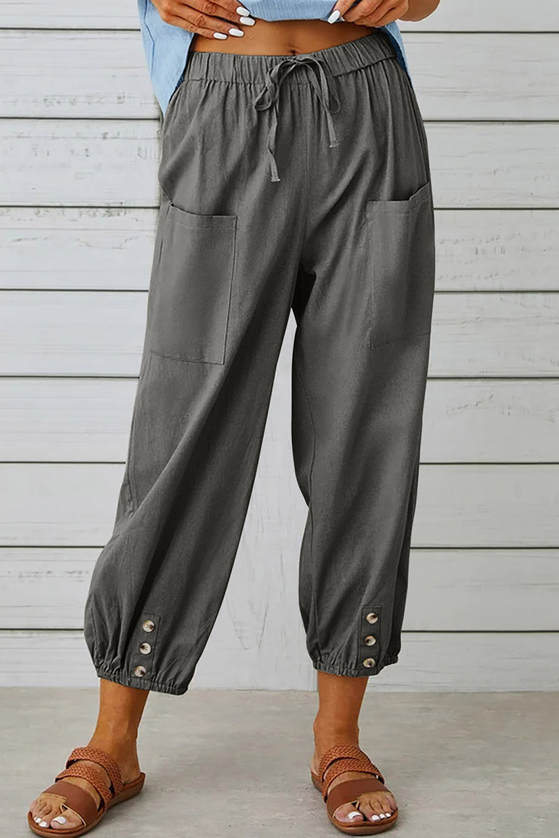 Casual Solid Pocket Loose High Waist Wide Leg Solid Colour Hose (10 Farben)