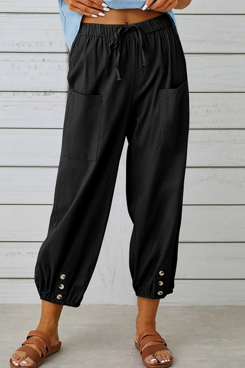 Casual Solid Pocket Loose High Waist Wide Leg Solid Colour Hose (10 Farben)