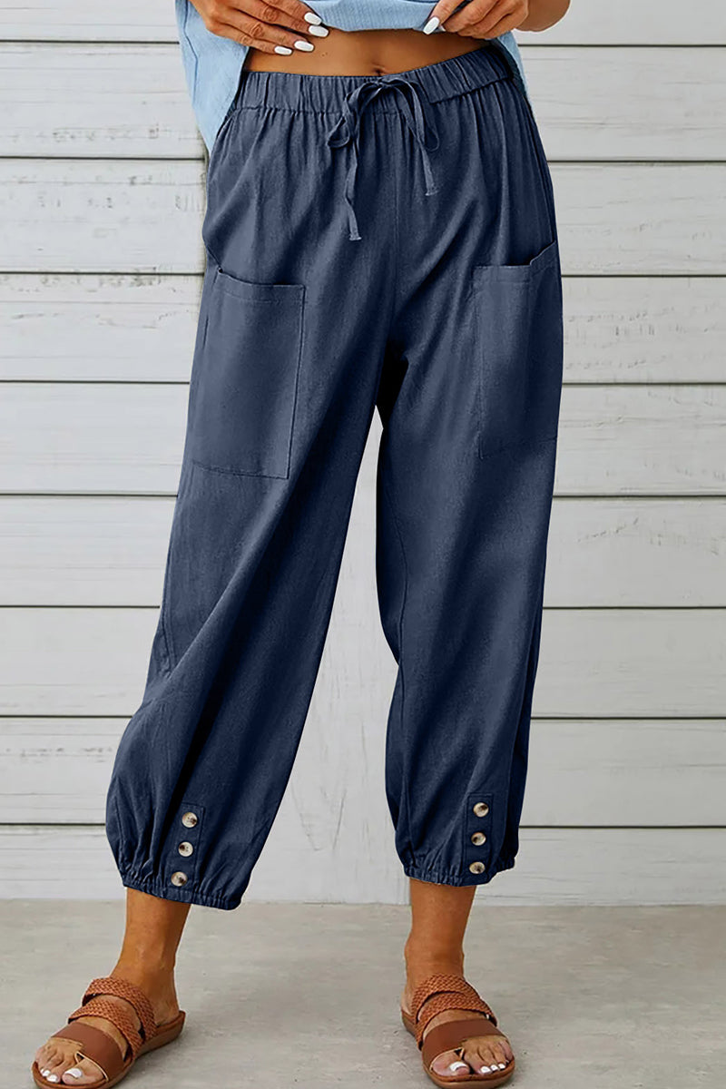 Casual Solid Pocket Loose High Waist Wide Leg Solid Colour Hose (10 Farben)