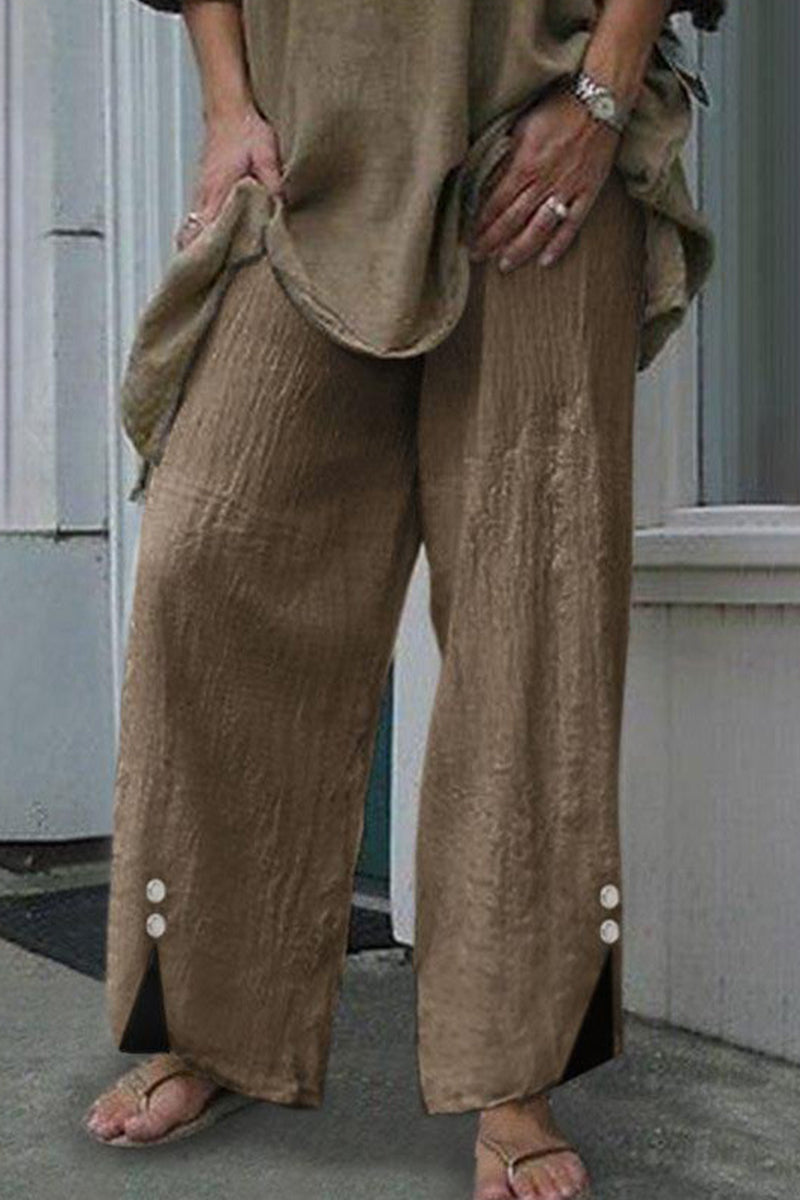 Casual Solid Buttons Loose Mid Waist Straight One Colour Unterhosen