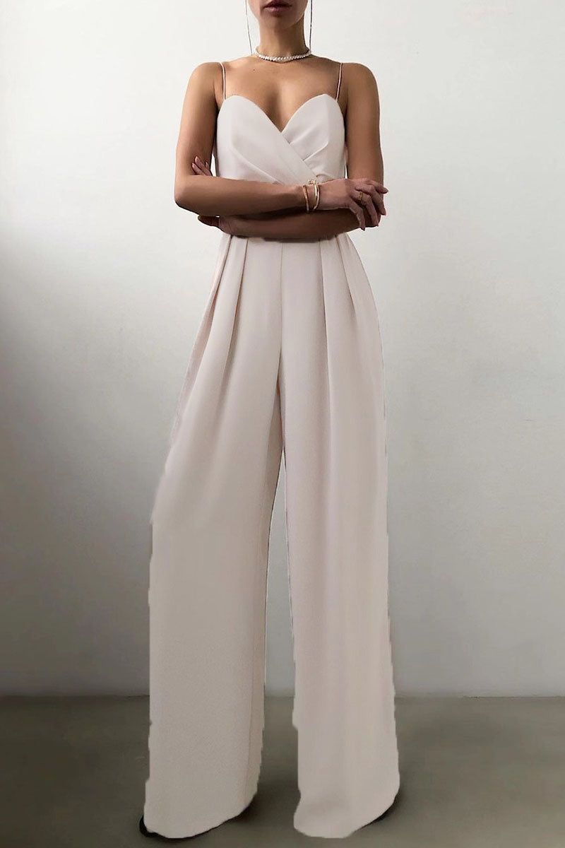 Fashion lässige feste Patchwork V-Ausschnitt lose Jumpsuits (6 Farben)