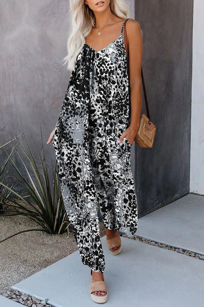 Casual Street Print Tasche mit V-Ausschnitt Lose Jumpsuits