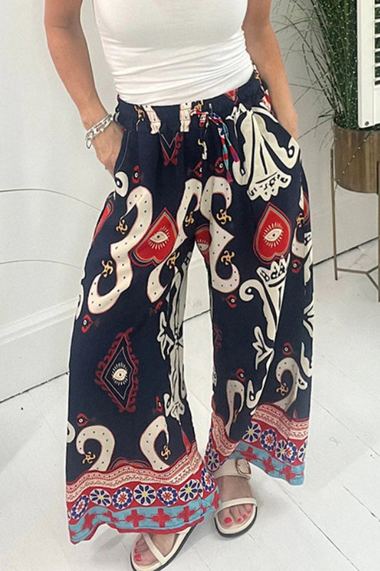 Casual Bedruckte Tasche Lose-Weite-Beine-Voll bedruckte Hose