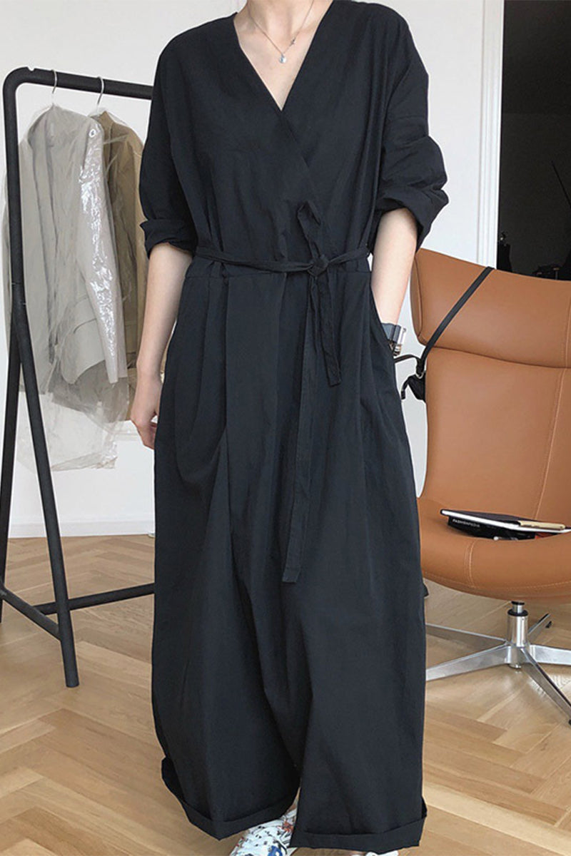 College-Jumpsuits mit festem Kragen und lockerem V-Ausschnitt