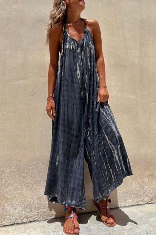 Lässige College Print Kontrast U-Ausschnitt Lose Jumpsuits