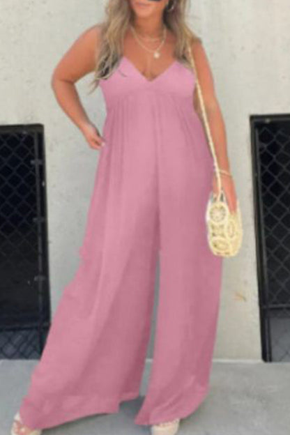 Lässige, einfarbige Jumpsuits mit plissiertem V-Ausschnitt (9 Farben)