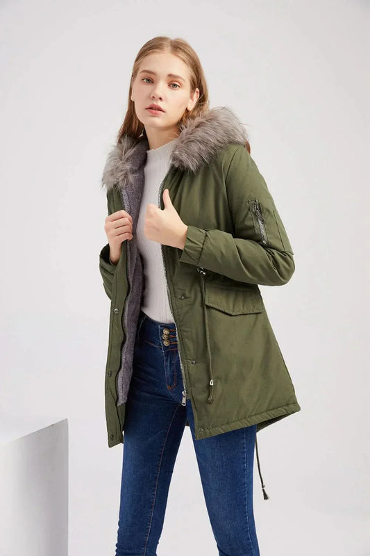 Stilvoller olivgrüner Parka für Frauen