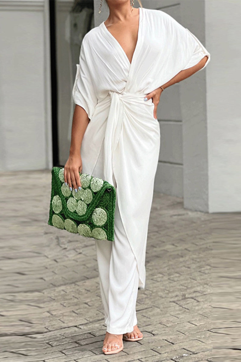 Lässiger, fester, gerader V-Ausschnitt Regular Jumpsuits (3 Farben)