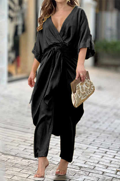 Casual Solid Frenulum V Neck Regular Jumpsuits (3 Farben)