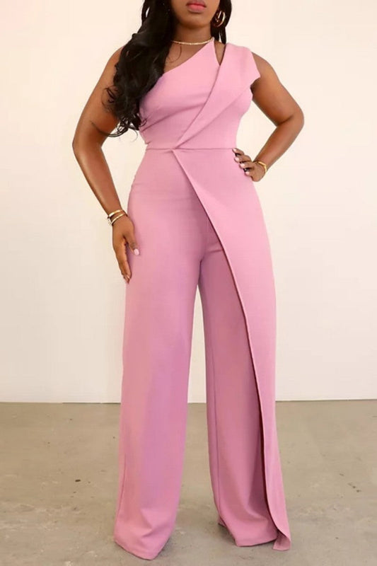 Casual Solid Patchwork Bias Collar Regular Jumpsuits (lässige einfarbige Jumpsuits mit Stehkragen) mit Gürtel