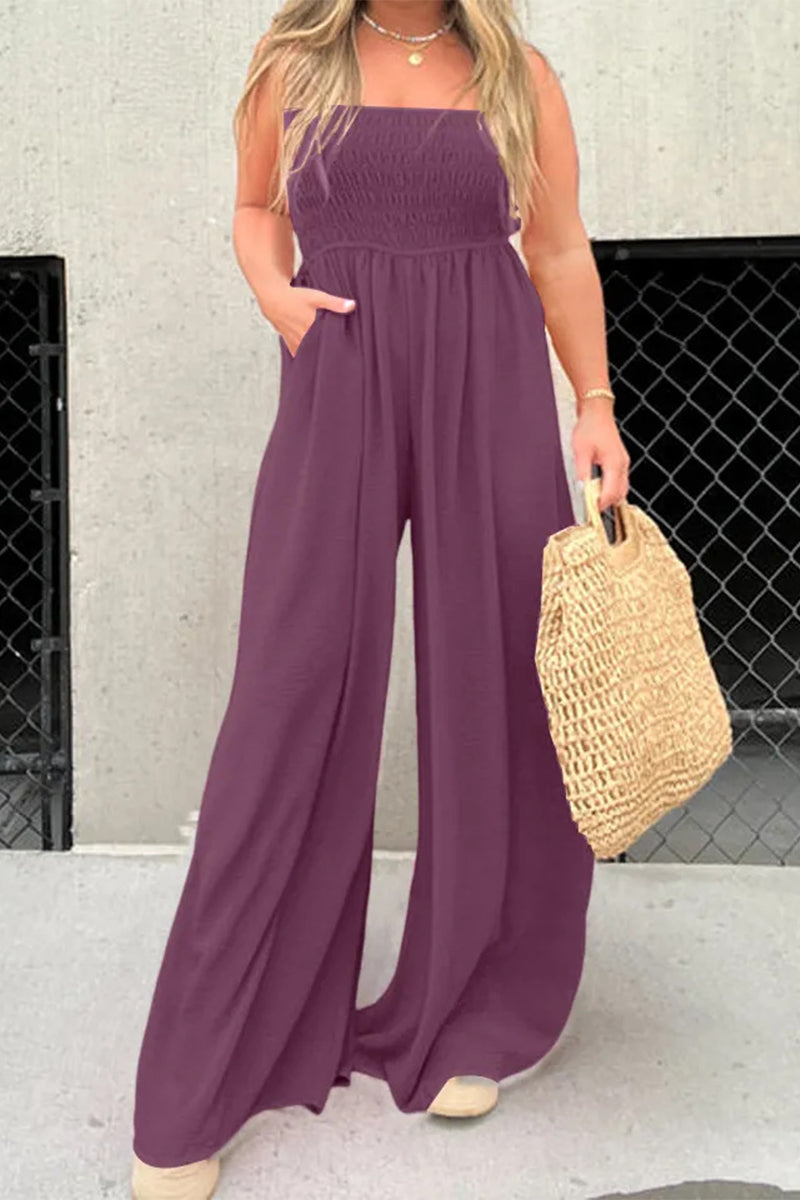 Simplicity Solid Pocket Collar Lose Jumpsuits (6 Farben)