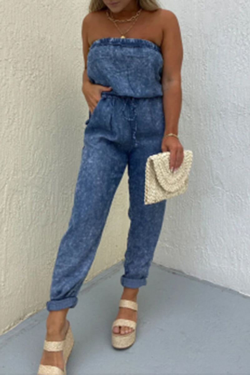 Lässige einfarbige-make-old-bag trägerlose reguläre Jumpsuits