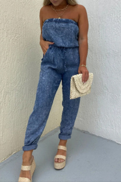 Lässige einfarbige-make-old-bag trägerlose reguläre Jumpsuits