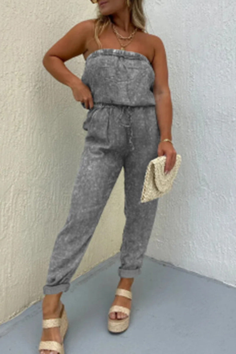 Lässige einfarbige-make-old-bag trägerlose reguläre Jumpsuits