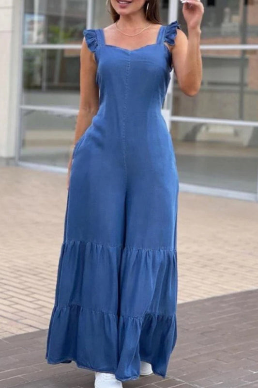 glatte Jumpsuits mit locker sitzendem quadratischem Kragen
